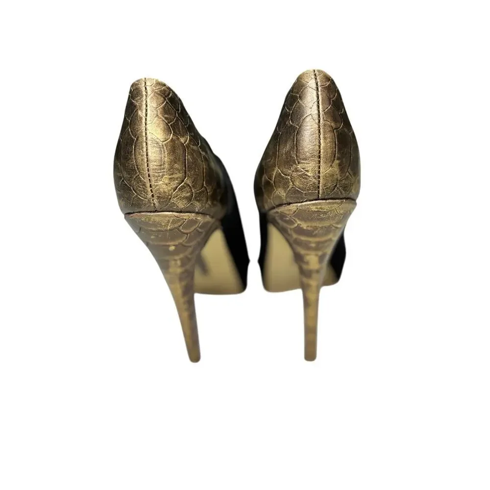 Boutique 9 Colton Black Suede Nine West Snake Gold Platform High Heels Size 6
